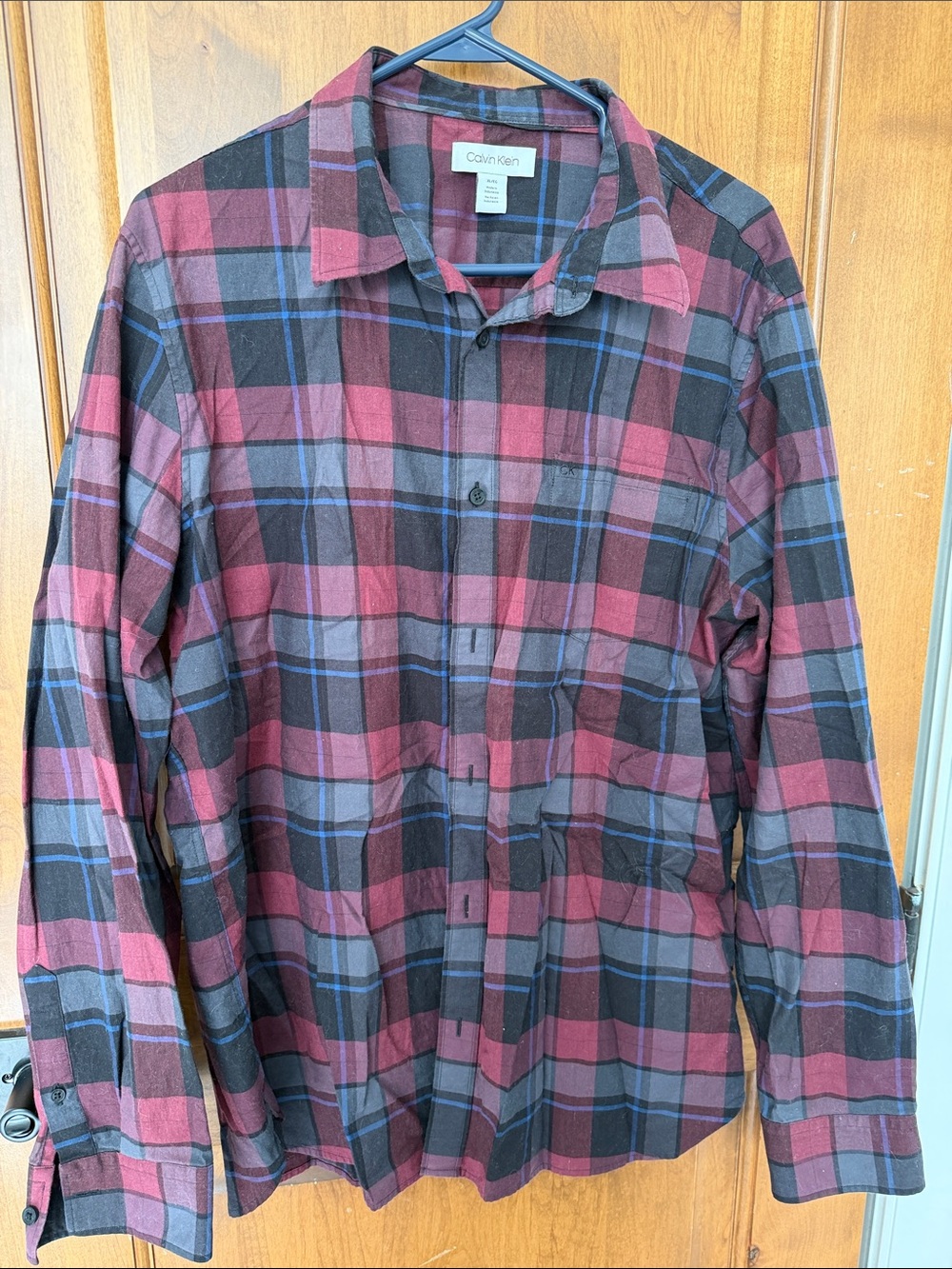 Calvin Klein Burgundy, Black & Blue Plaid Shirt